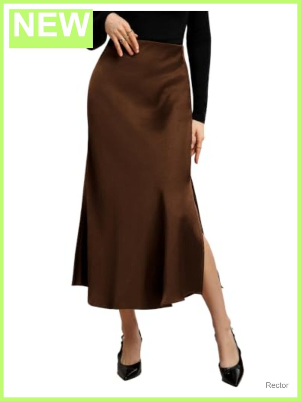 Satin Midi Skirt High Waisted Flowy Fishtail Business Casual